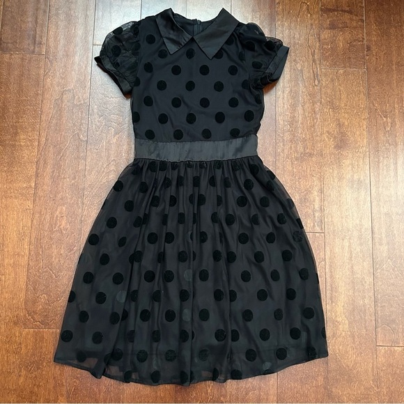 Fervour ModCloth Women’s Retro Black Velvet & SatinPolka Dot Dress, Size XS - Picture 1 of 12